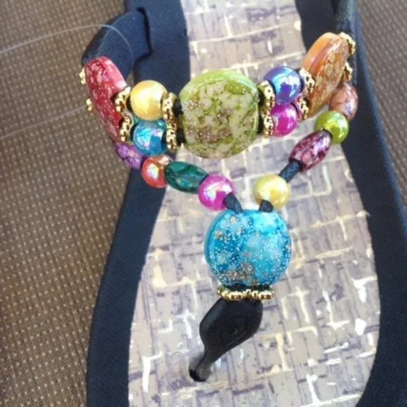 JEWELED BLACK MARBLE CORK FLIP FLOP SANDAL by Grandco - Picture 3 of 8